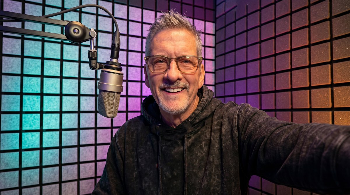 David E. Temple at the mic in his booth